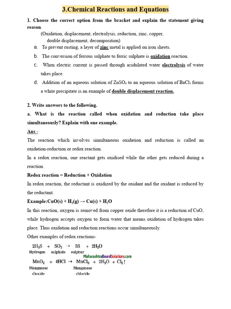 10.1.3.chemical Reactions and Equations | PDF | Redox | Chemical Reactions