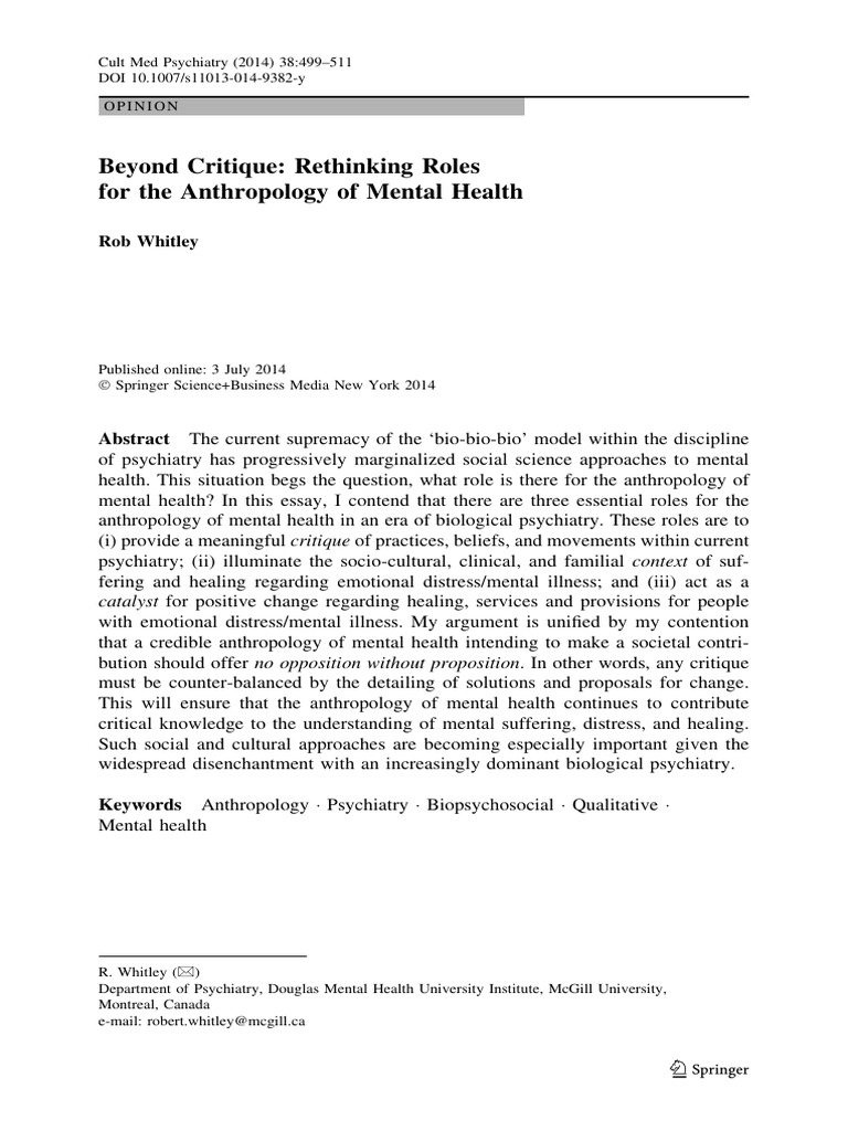 Beyond Critique Rethinking Roles - 2 | PDF | Psychiatry | Mental Health