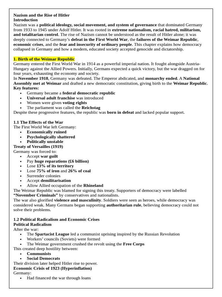 Class 9 Ch-3 Nazism and The Rise of Hitler | PDF | Nazi Germany | Nazism