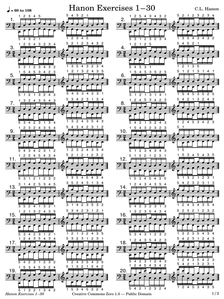 Hanon Condensed Exercises 1 To 30 | PDF | Chess Theory | Chess