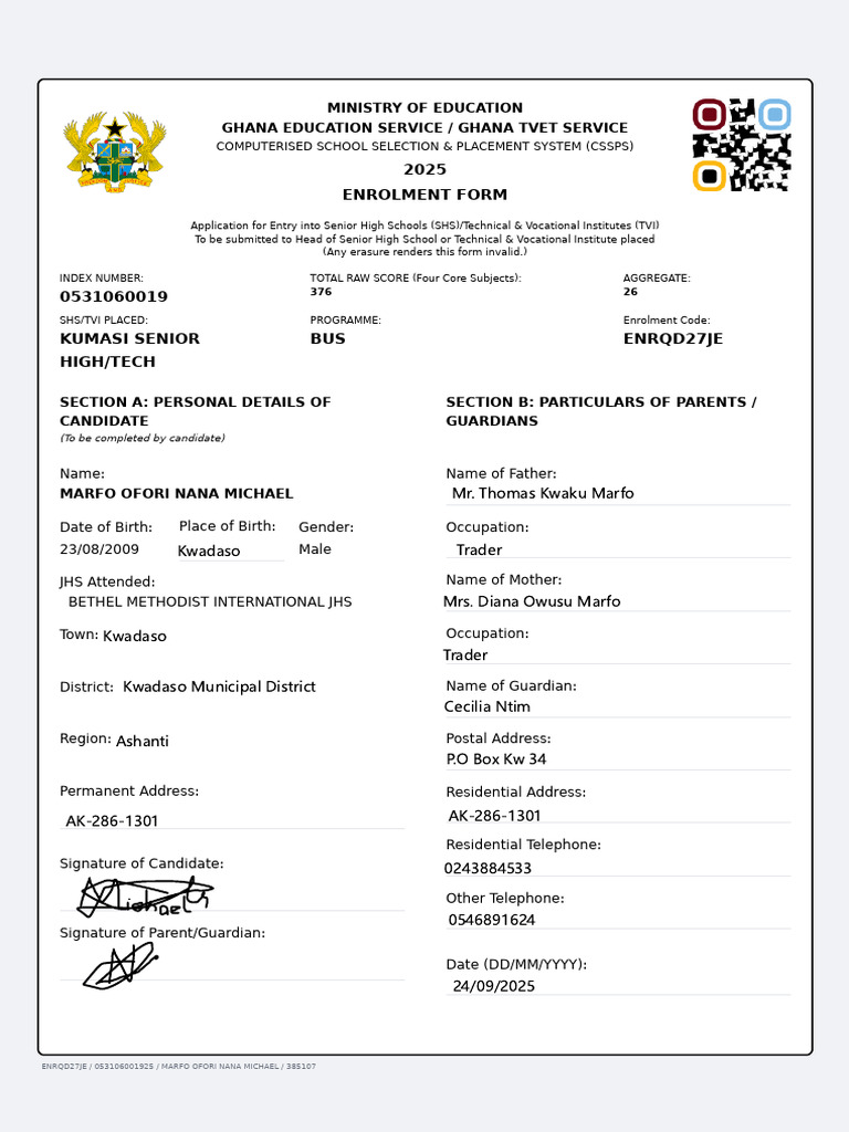 053106001925_enrolment_form | PDF | Educational Stages