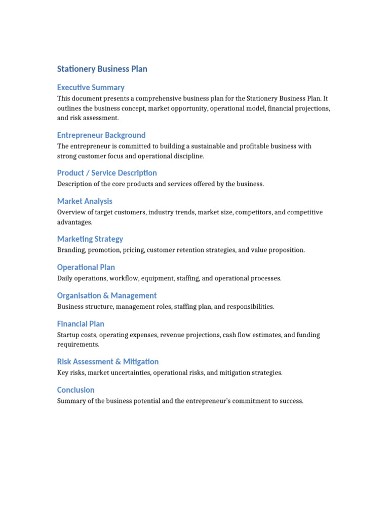 Stationery Business Plan | PDF