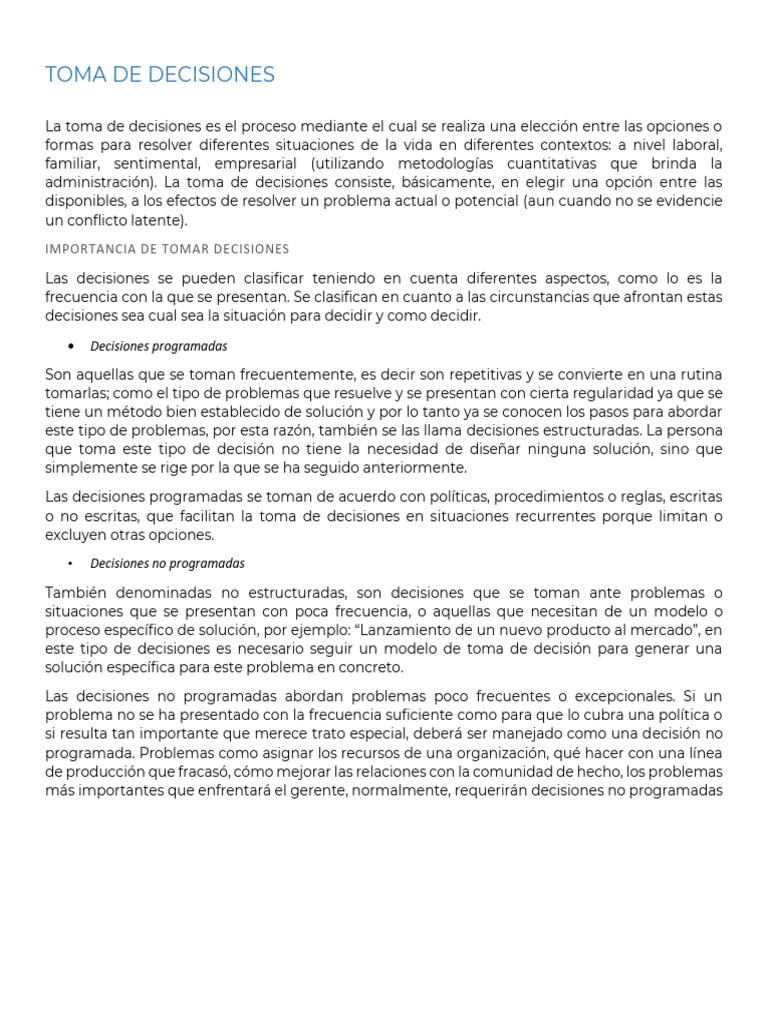 2.5 Toma de Decisiones | PDF | Toma de decisiones | Ciencia cognitiva
