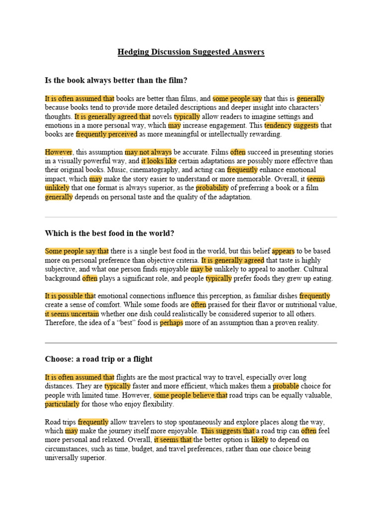 Hedging Discussion Suggested Answers | PDF | Zoo | Taste