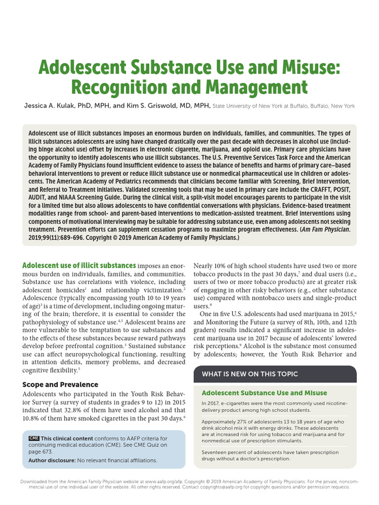 Adolescent Substance Abuse | PDF | Substance Use Disorder | Substance Abuse