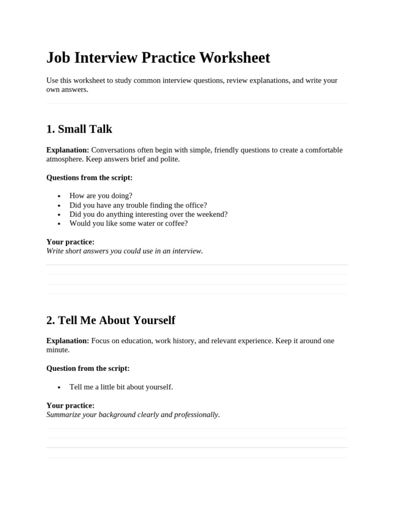 Job Interview Practice Worksheet | PDF | Job Interview | Chess Theory