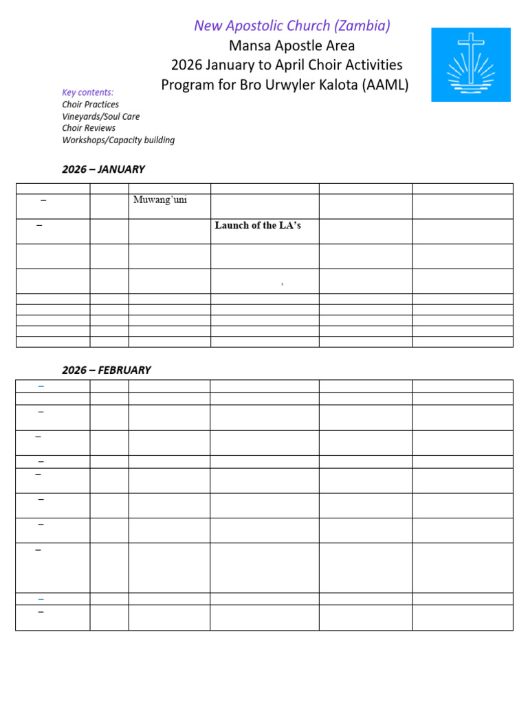 2026 - Choir Program for Br Urwyler | PDF
