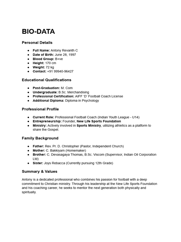 Bio Data | PDF