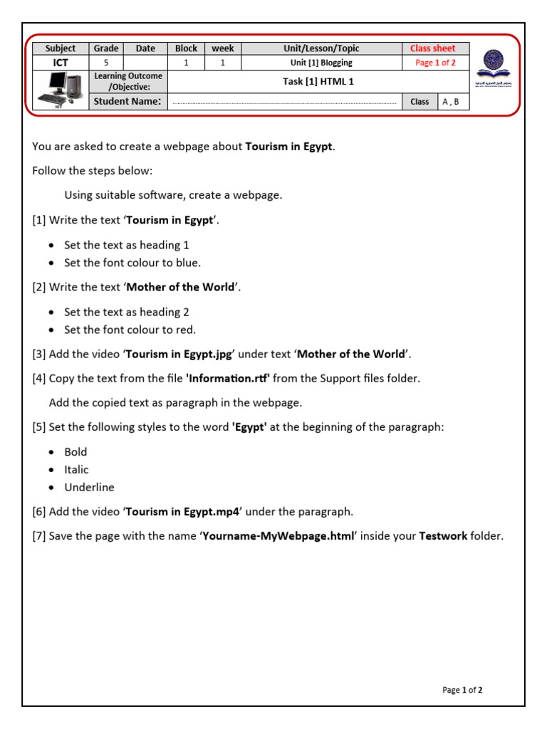 Ict g5 b1 [HTML Task 1] Cw1 | PDF