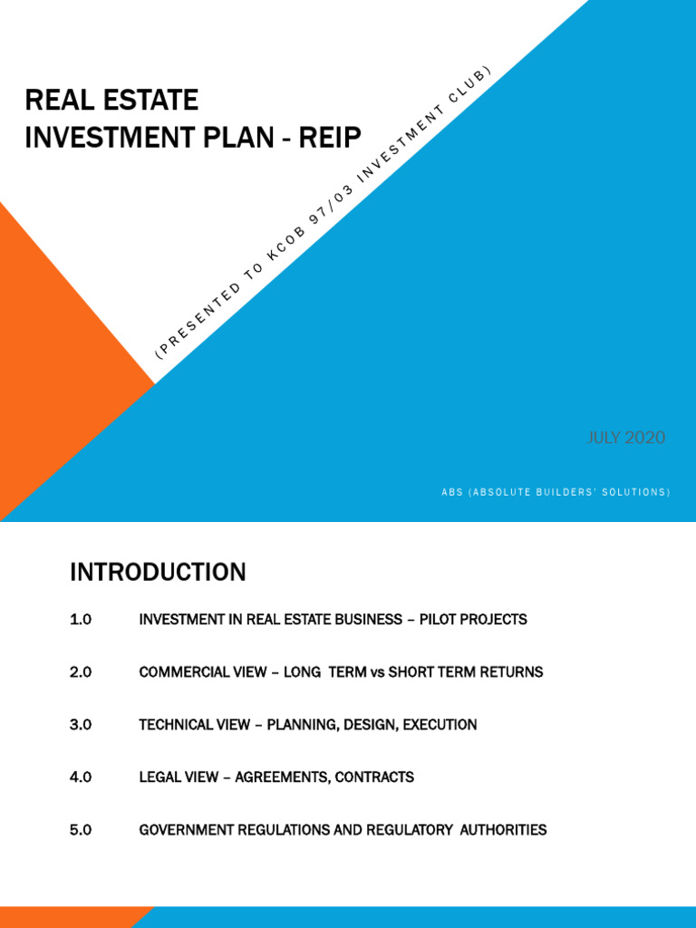REAL ESTATE INVESTMENT PLAN - REIP | PDF | Architect | Business