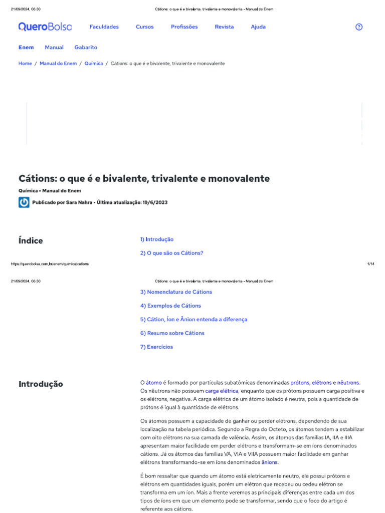 Cátions o Que é e Bivalente, Trivalente e Monovalente | PDF