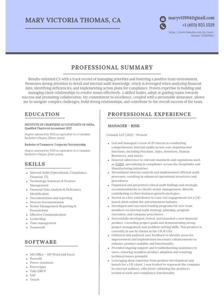 Resume Thomas Victoria Mary | PDF | Audit | Internal Audit