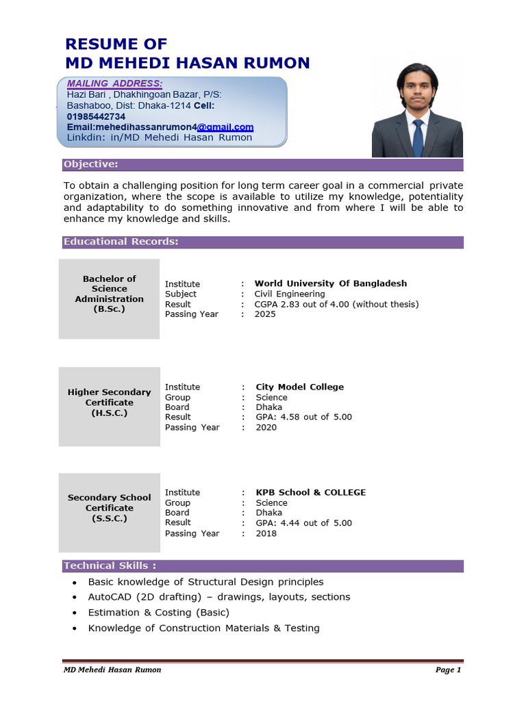 Mehedi Hasan Rumon Cv | PDF
