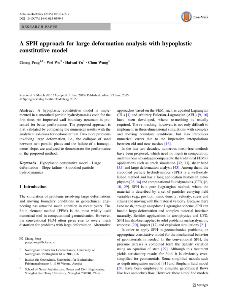 A SPH Approach for Large Deformation Analysis With Hypoplastic | PDF ...