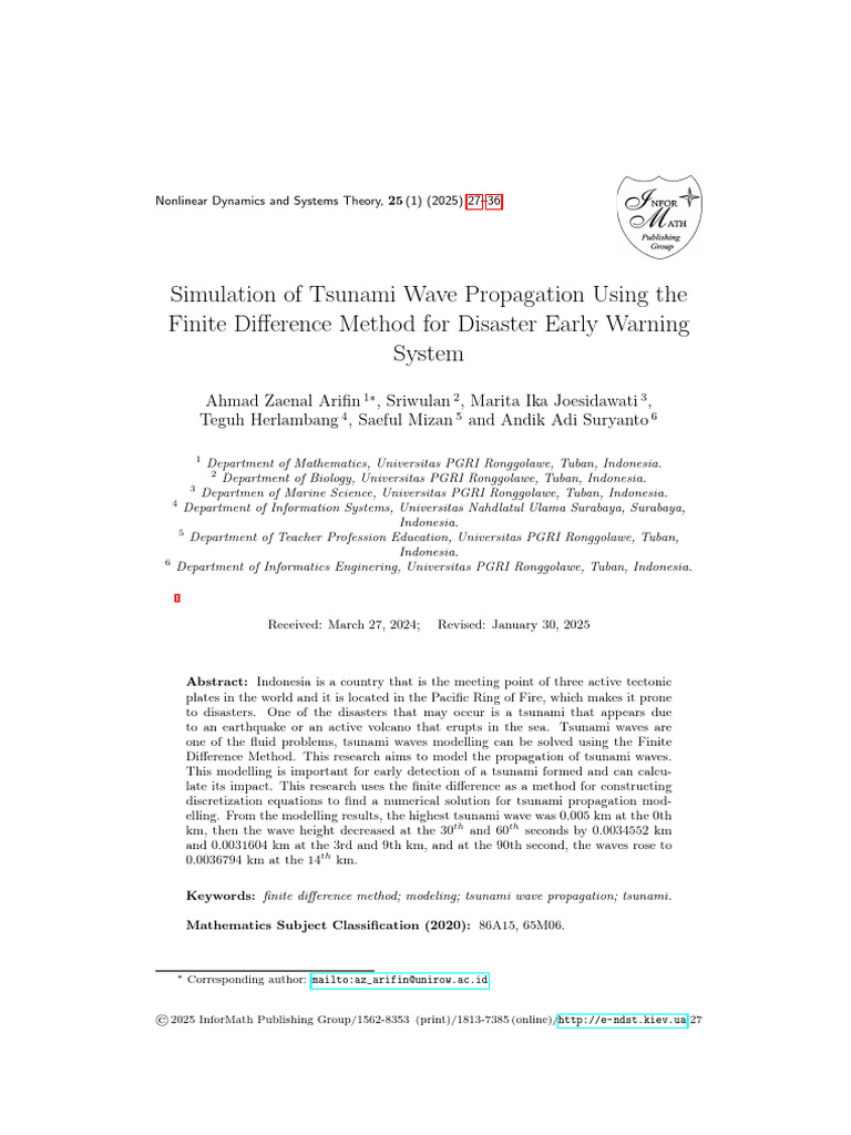 Simulation of Tsunami Wave Propagation Using the Finite Difference ...