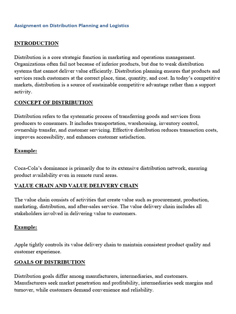 Assignment on Distribution Exact 10 Pages | PDF | Logistics | Inventory