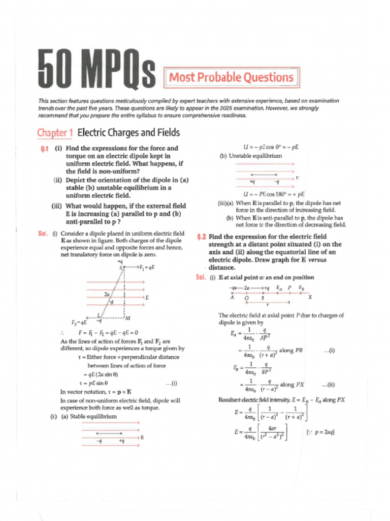 Important Questions 12th Physics | PDF