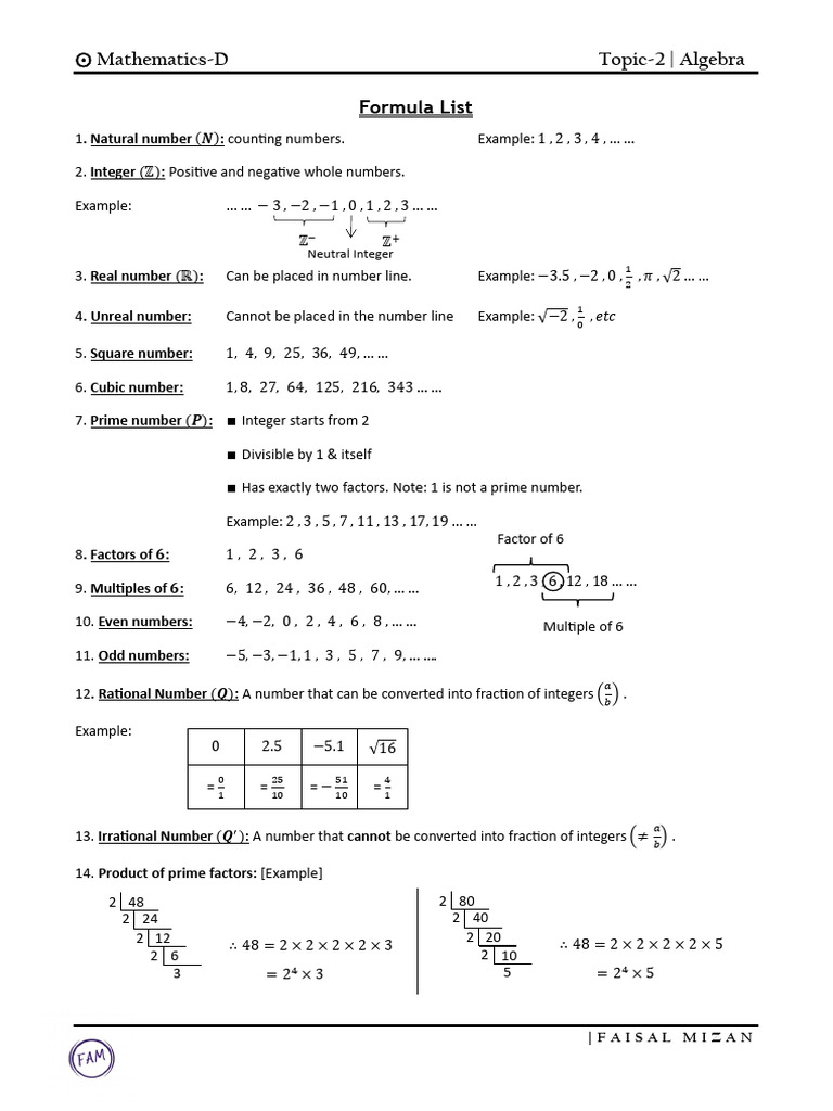 Mathematics-D Formula List (Full Syllabus) | PDF | Numbers | Percentage
