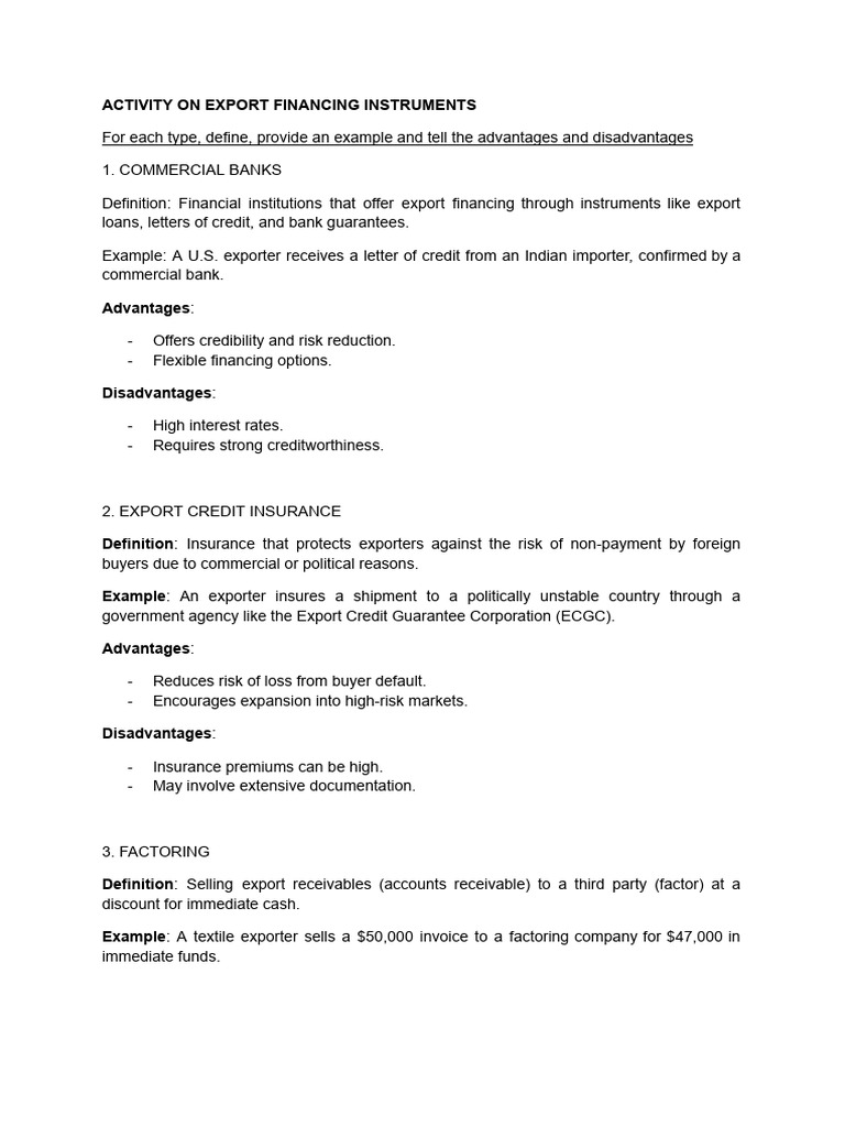 Activity on Export Financing Instruments (2) | PDF | Factoring (Finance ...