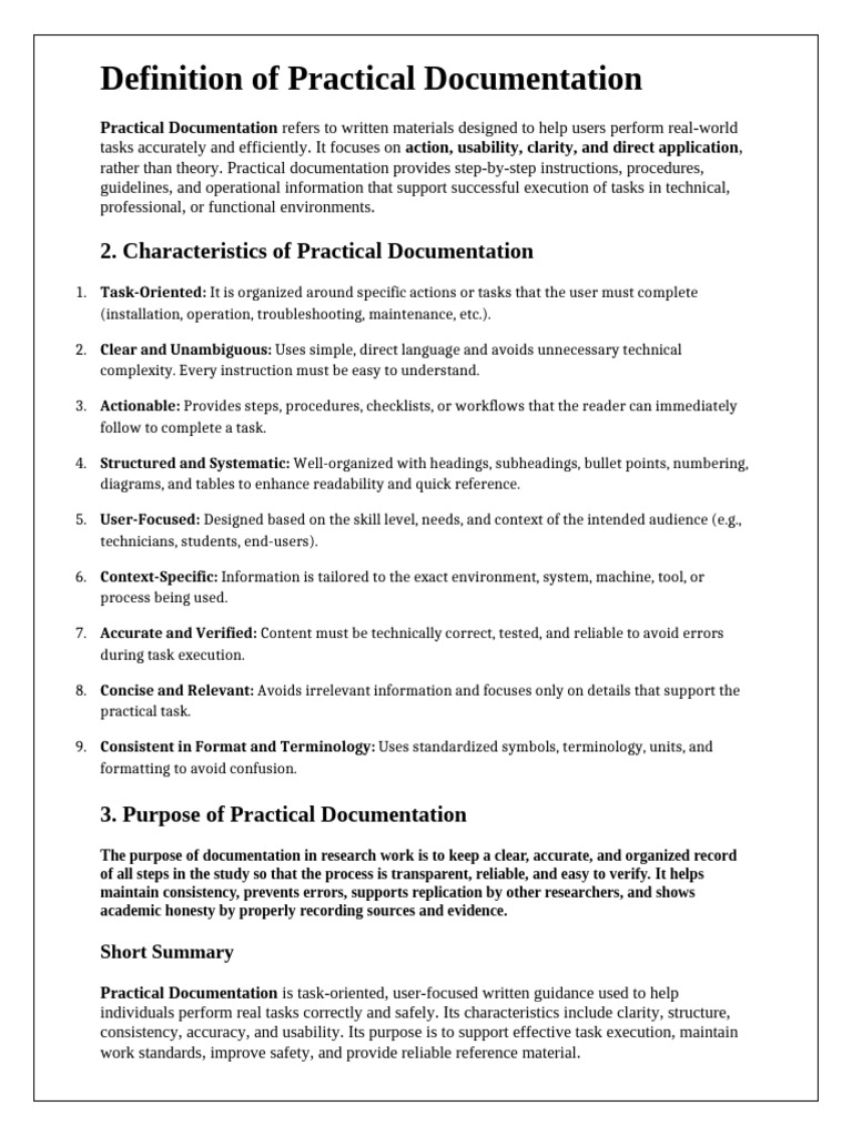 Definition of Practical Documentation | PDF | Documentation | Usability