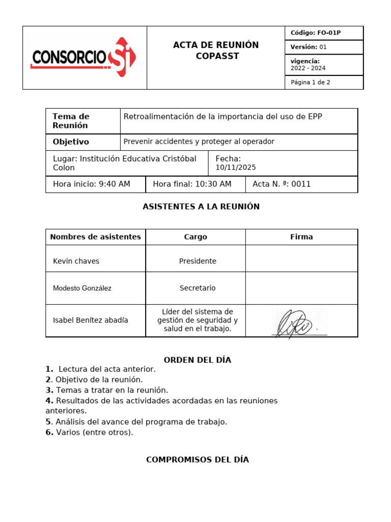 Acta de Copasst | PDF