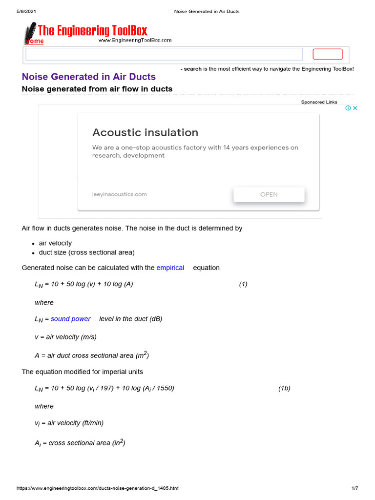 Noise Generated in Air Ducts | PDF | Decibel | Classical Mechanics