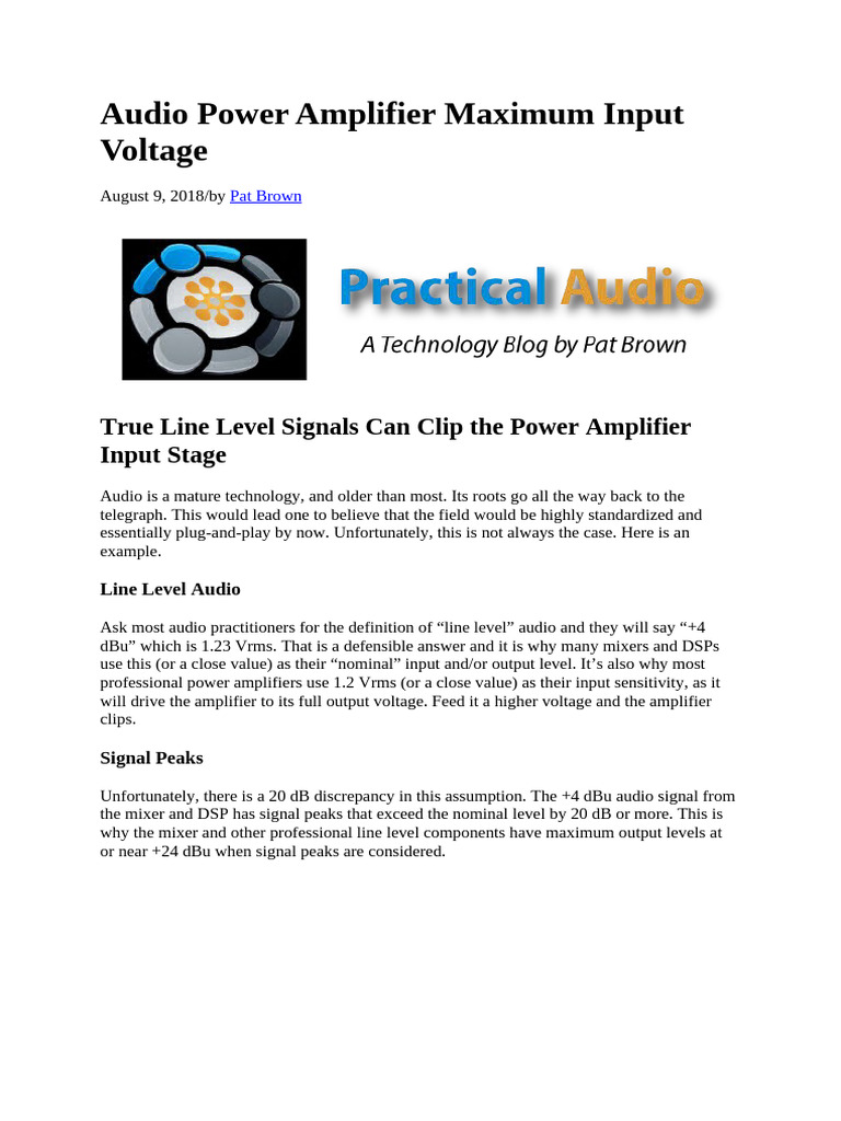 Audio Power Amplifier Maximum Input Voltage | PDF | Amplifier | Signal ...