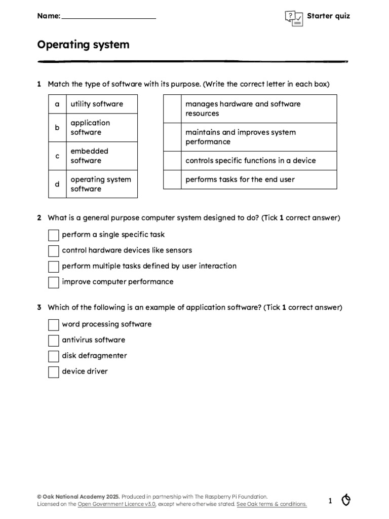 Starter Quiz Questions | PDF | Operating System | Software