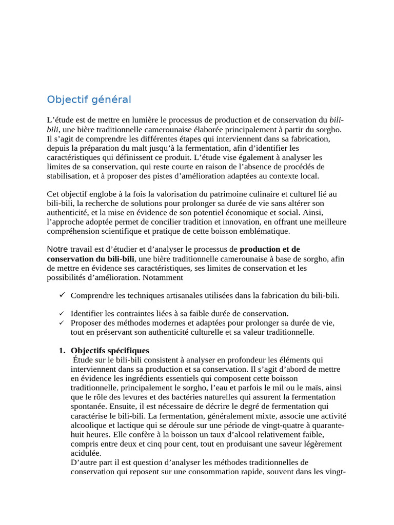 PRODUCTION BILI BILI Corrigé | PDF | Fermentation | Boisson