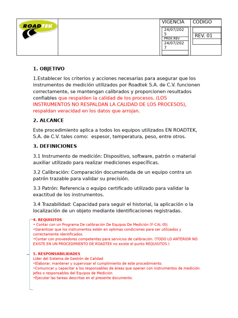 Manual de Calibracion Revision 1 | PDF | Calibración | Instrumentación