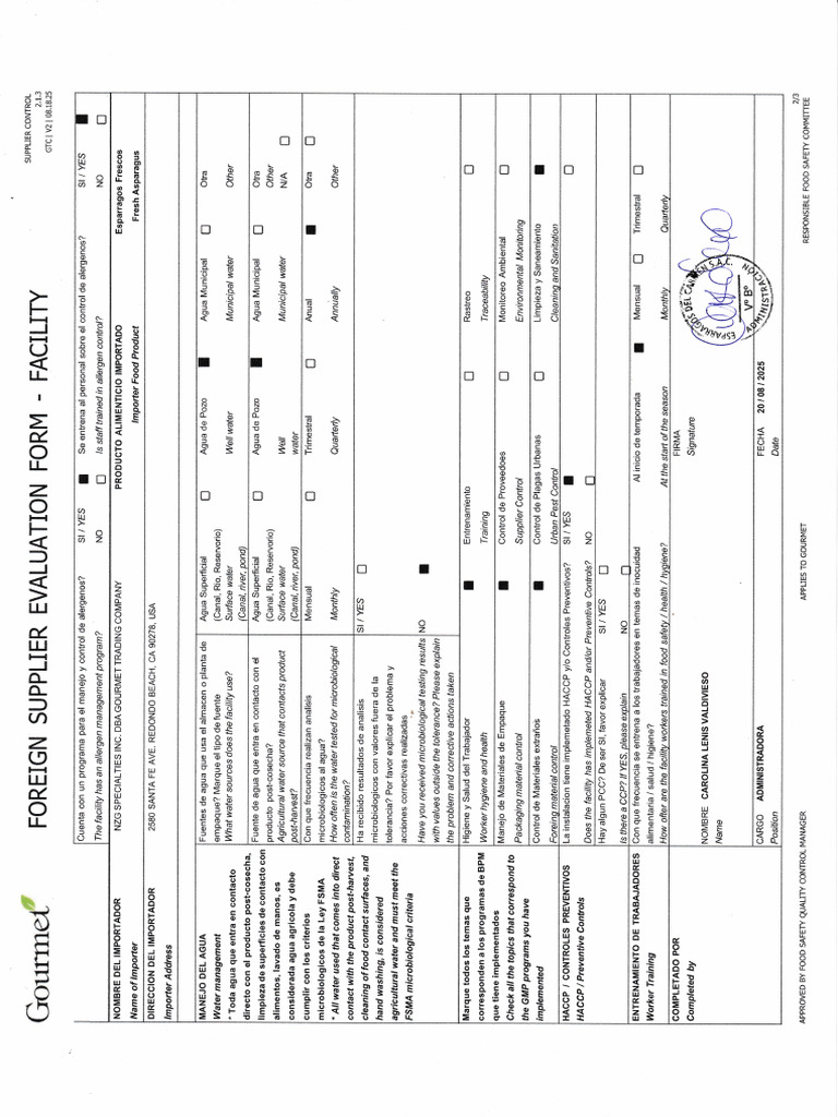 GTC 2.1.4 FSVP Supplier Evaluation Form v2 FACILITY-E. | PDF