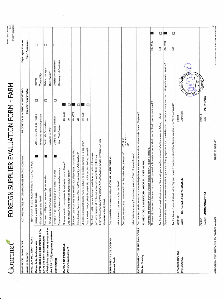 GTC 2.1.3 FSVP Supplier Evaluation Form v2 FARM-E. | PDF