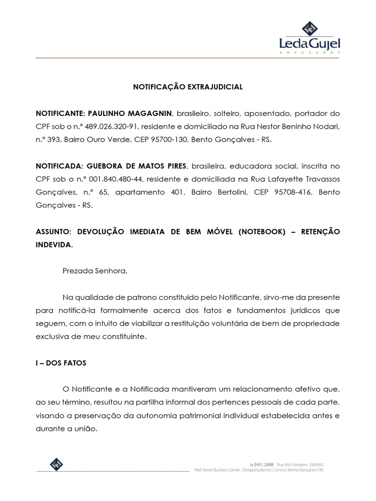 Notificação Extrajudicial Paulinho | PDF | Justiça | Crime e Violência
