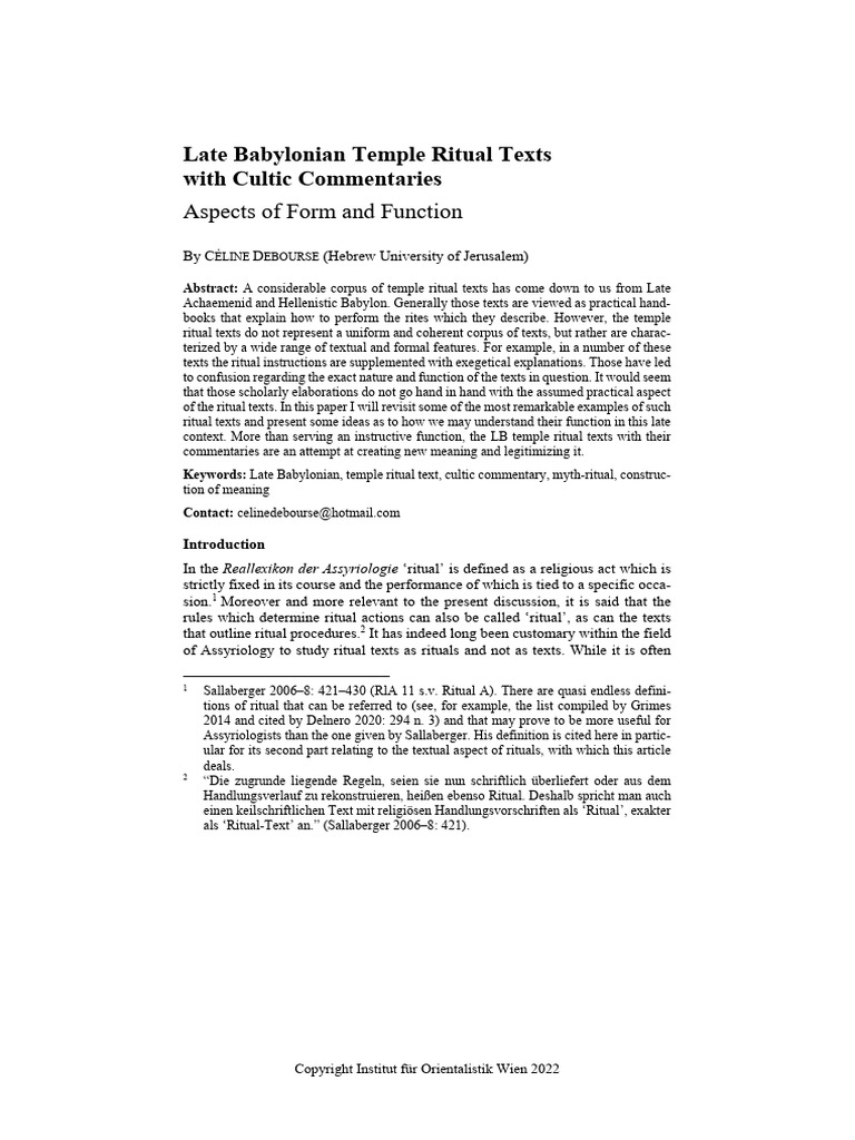 2022 Late Babylonian Temple Ritual Texts | PDF