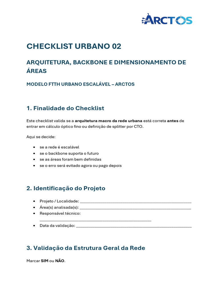 02 Checklist Urbano Arquitetura Backbone e Areas ARCTOS | PDF