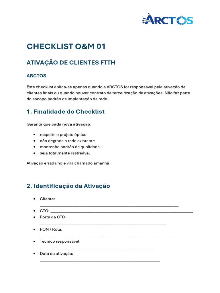 01 Checklist Ativacao de Clientes ARCTOS | PDF | Informática