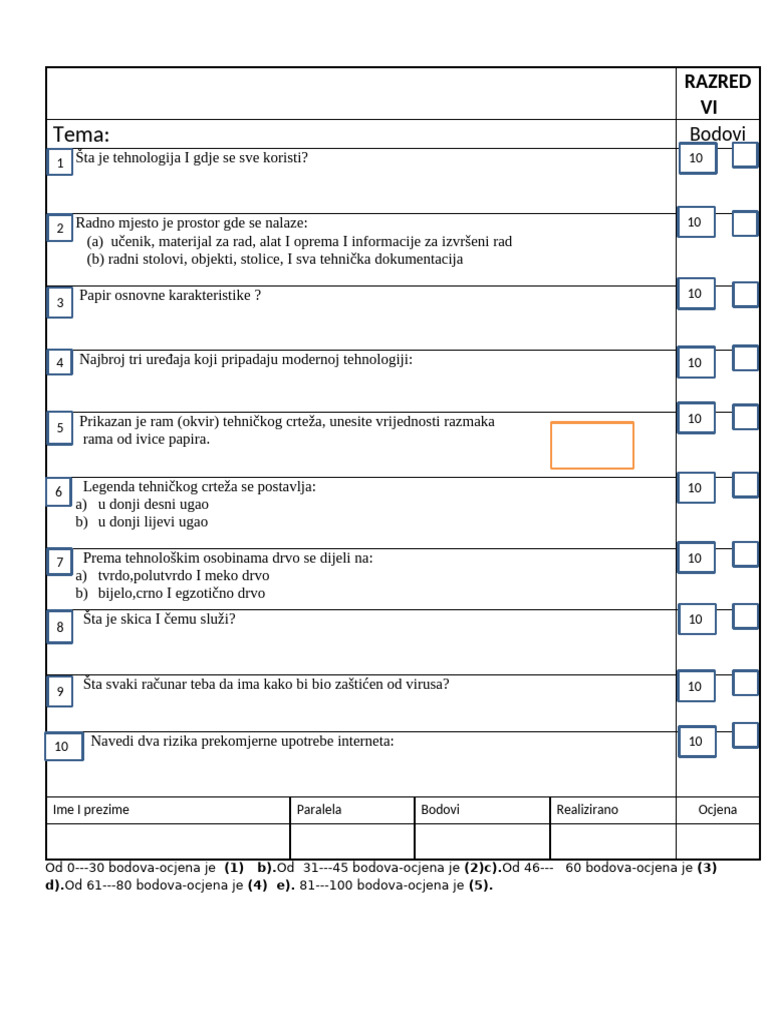 Test 6 Razred | PDF