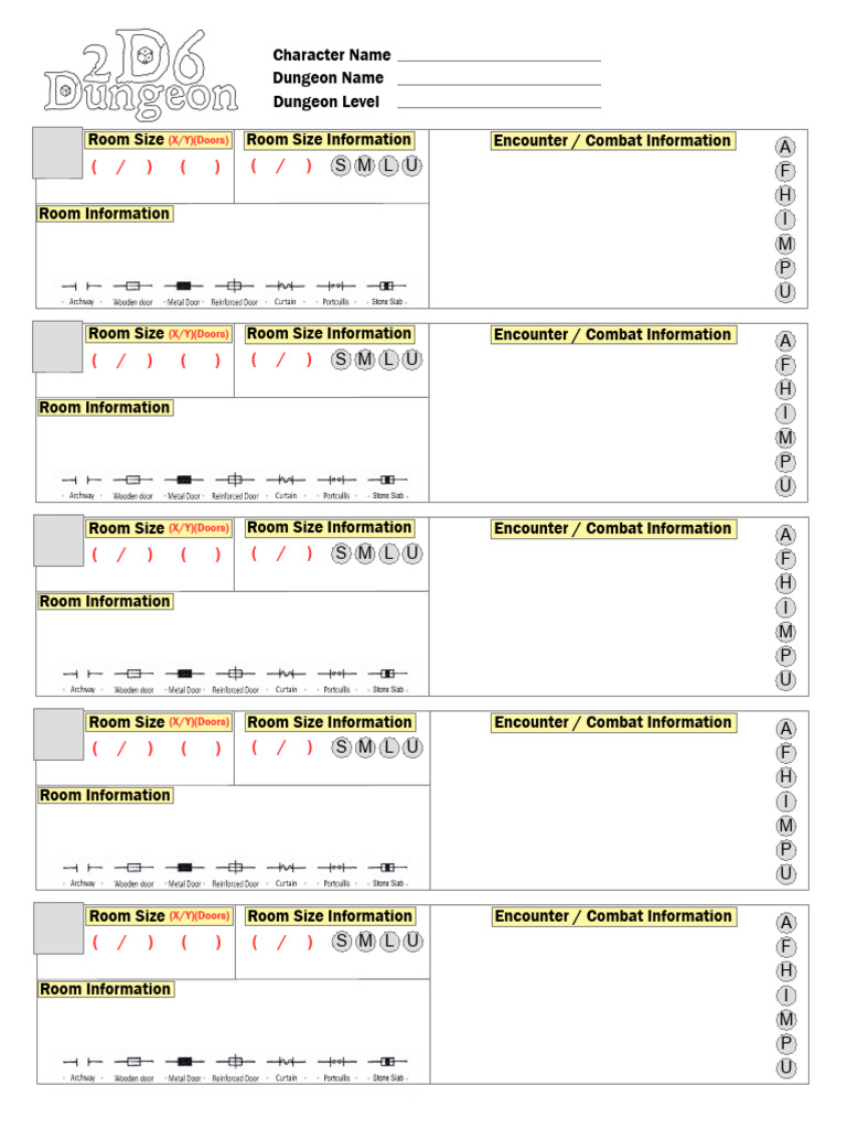 Room Info Sheet 2D6 | PDF | Role Playing Games