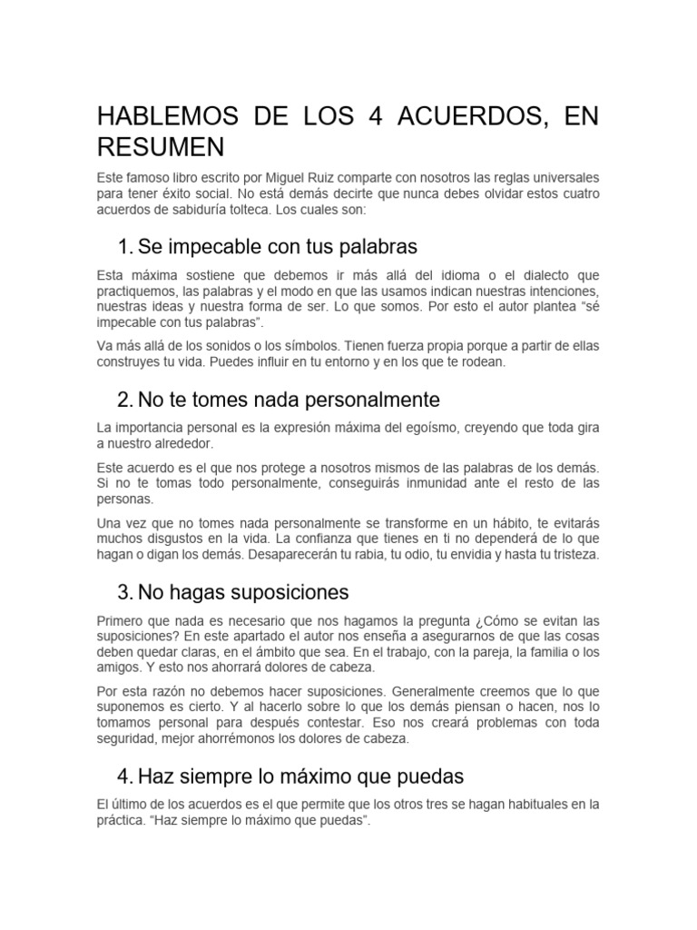 Resumen de Los 4 Acuerdos | PDF