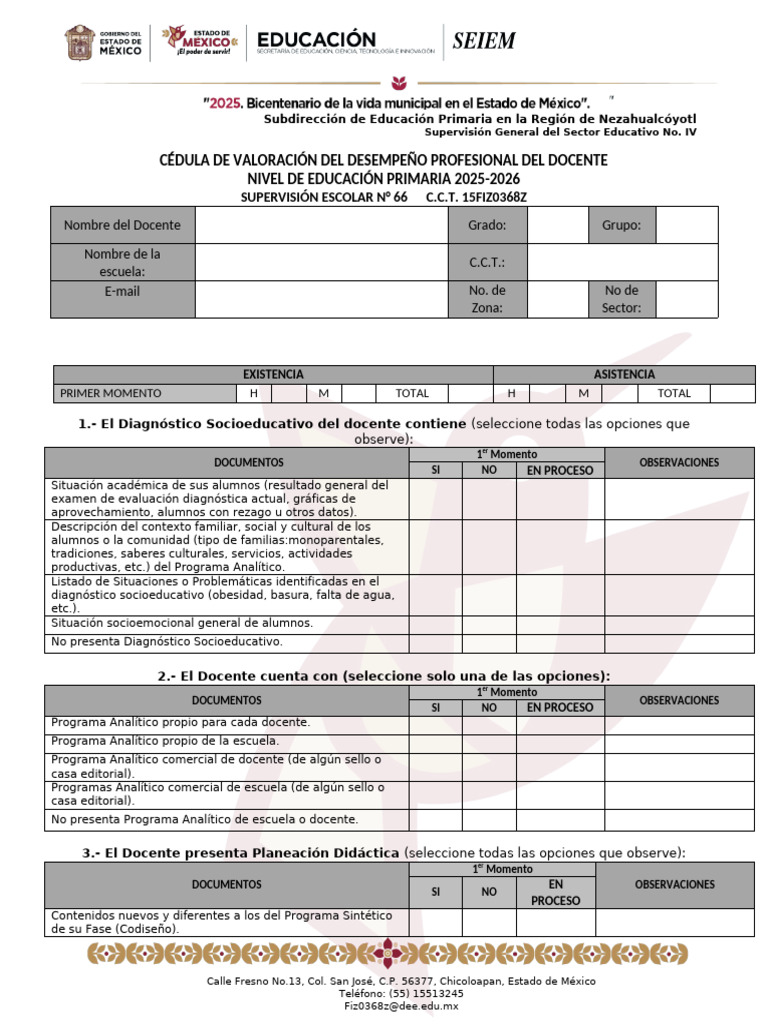 Cédula de Valoración Del Desempeño Profesional Del Docen Te - z66 ...
