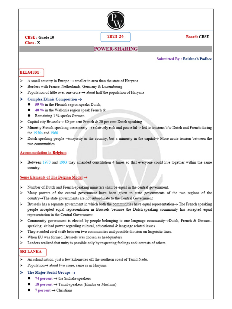 Short Notes Power Sharing | PDF | Belgium | Sri Lanka