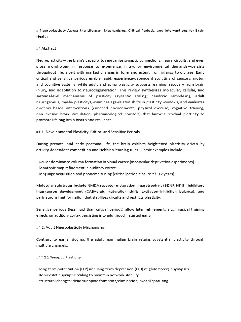 Mechanisms, Critical Periods, and Interventions For Brain Health | PDF ...