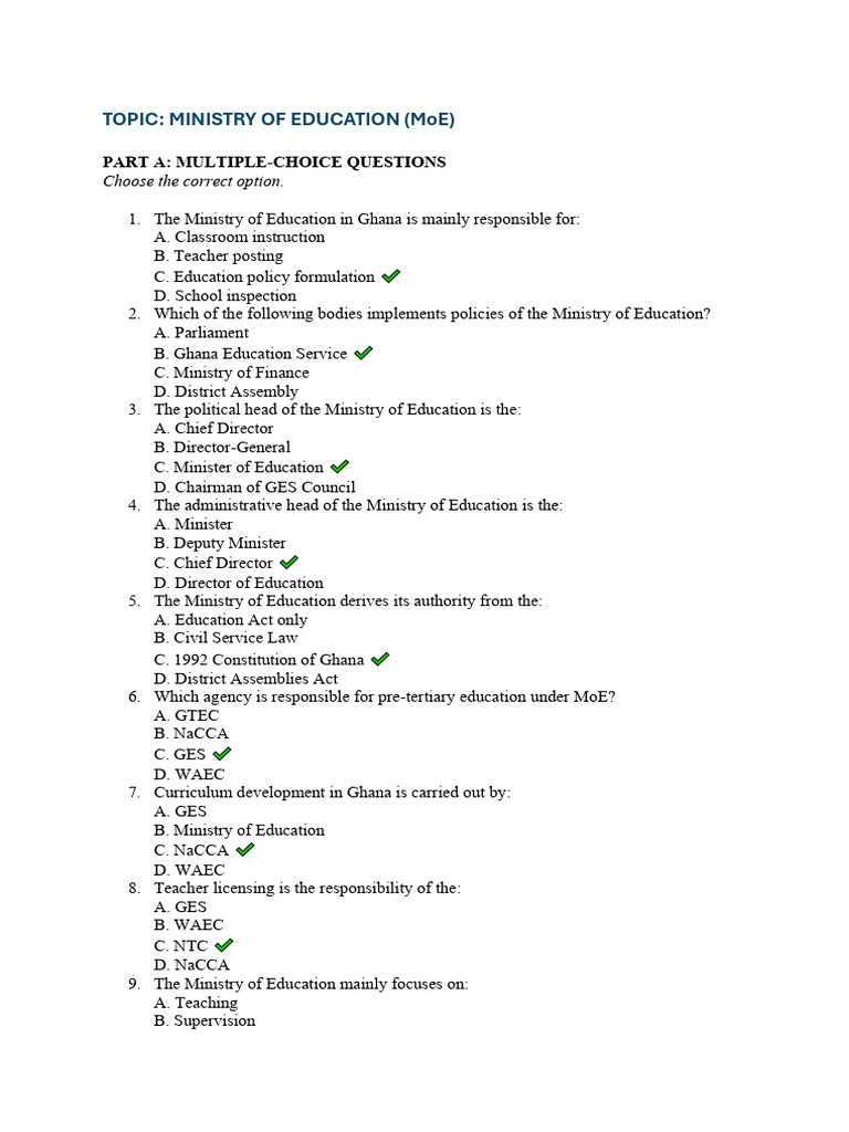 Ministry of Education QUESTIONS and Answers | PDF | Teachers | Curriculum