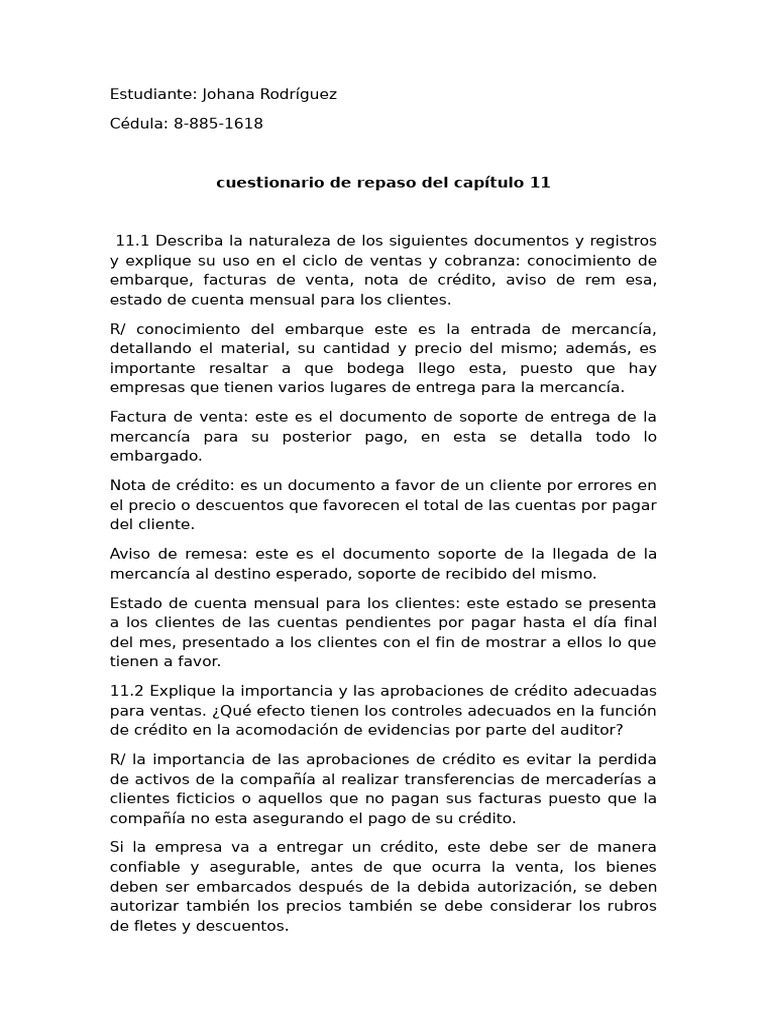 Cuestionario de Repaso Del Capítulo 11 | PDF | Auditoría | Contralor