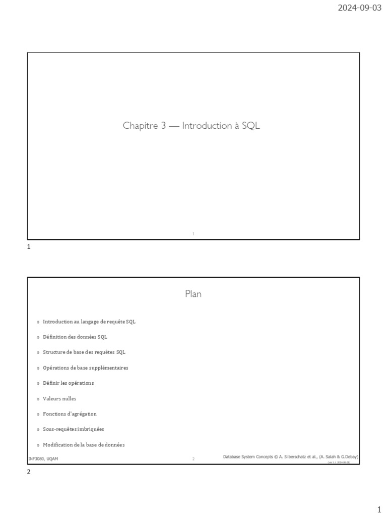 Inf3080 Chapitre3 2pp | PDF | SQL | Bases de données