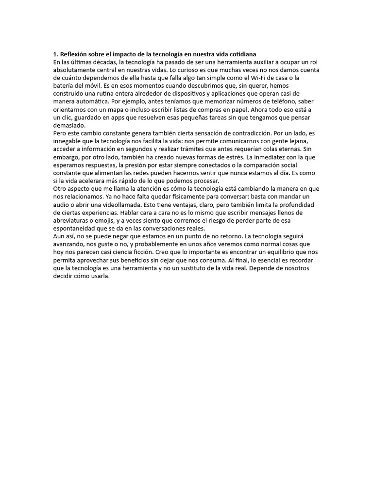 Impacto de La Tecnología en La Vida Cotidiana | PDF