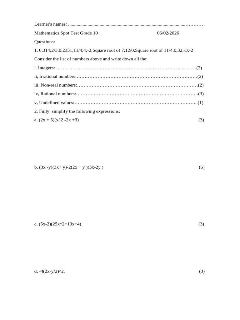 Maths G10 T1 | PDF