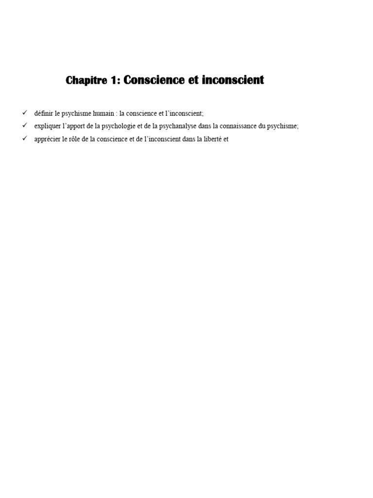Chapitre 1 Cours Sur La Conscience Et L'inconscient | PDF | Conscience ...