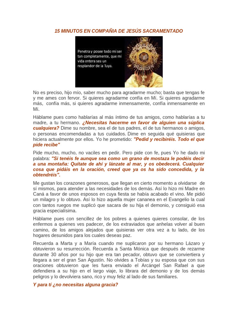 15 Minutos en Compañia de Jesús Sacramentado | PDF | Amor | Dios