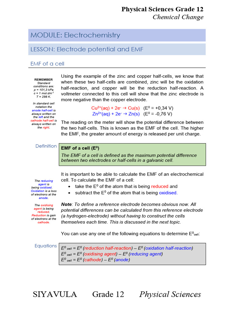 Electrode Potential (EMF) | PDF | Redox | Electrochemistry